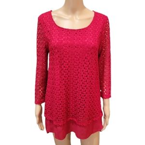 JM Collection Red Long Sleeve Blouse Small